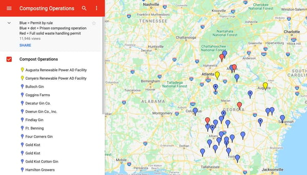 Drawdown Georgia- Georgia Composting Operations Map 