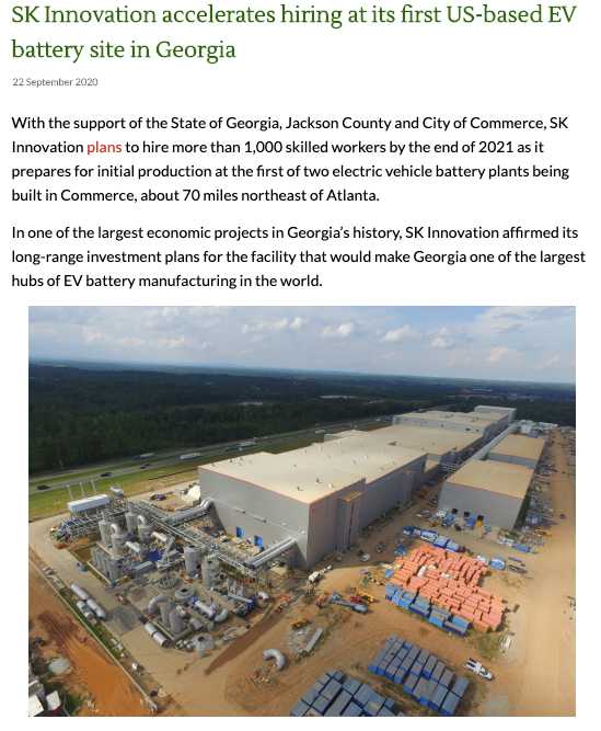 Drawdown Georgia- SK Innovation electric vehicle battery plant Georgia