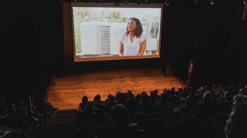 Tyleshas Giddings on screen at Drawdown's Neighborhood Atlanta screening